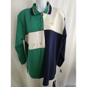 VinTaGe Koret Sport Sweater Size Large Colorblock Green Navy Collared Buttons